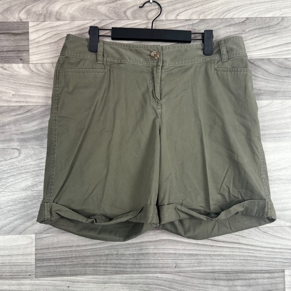 J.Jill Shorts Womens 10 Green Stretch Cuffed Hem Mid Rise‎ Zip-Fly Casual Chino